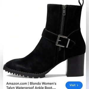 Blondo  ankle boots,women leather,Taylyn Black suede,chunky heels,waterproof 7.5
